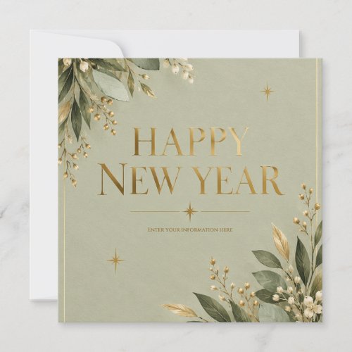 Elegant Sage and Gold Happy New Year Greeting Card