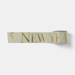 Elegant Sage and Gold Happy New Year Greeting Satin Ribbon
