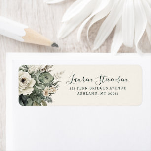 Elegant Sage and Ivory Floral Greenery Wedding Label