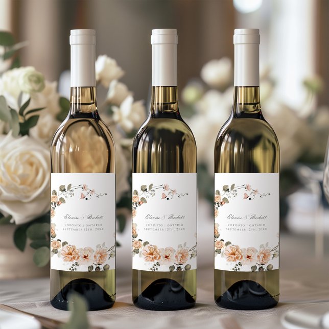 Elegant Sage and Peach Garden Wedding Wine Label (Creator Uploaded)