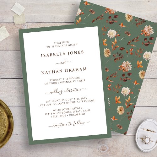 Elegant Sage Autumn Wedding Invitation