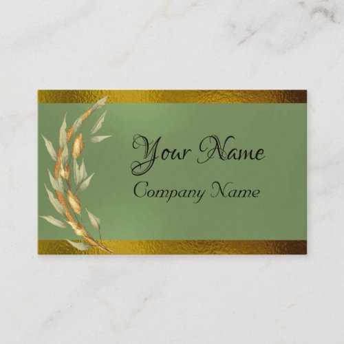Elegant Sage Background and Watercolor Leaf Design Business Card