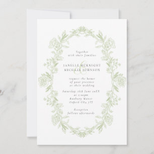 Elegant Sage Baroque Floral Wreath Wedding Invitation
