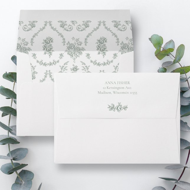 Elegant Sage Baroque Roses Wedding Envelope (Creator Uploaded)