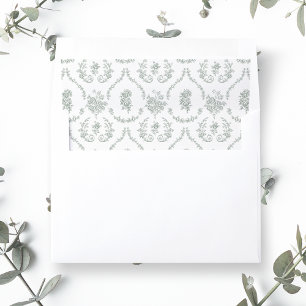Elegant Sage Baroque Roses Wedding Envelope Liner