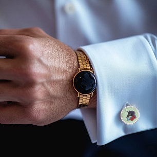 Elegant Sage Black Unicorn Floral Fantasy Wedding Cufflinks