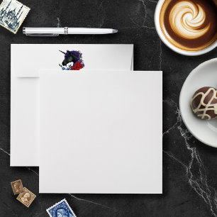 Elegant Sage Black Unicorn Floral Fantasy Wedding Envelope