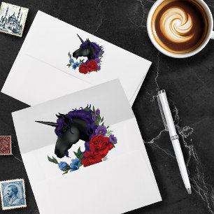 Elegant Sage Black Unicorn Floral Fantasy Wedding Envelope