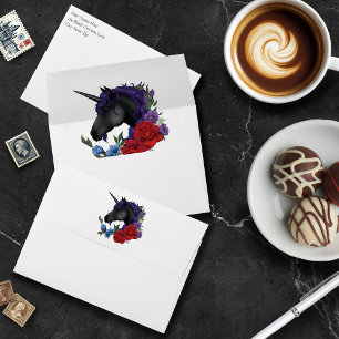 Elegant Sage Black Unicorn Floral Fantasy Wedding Envelope