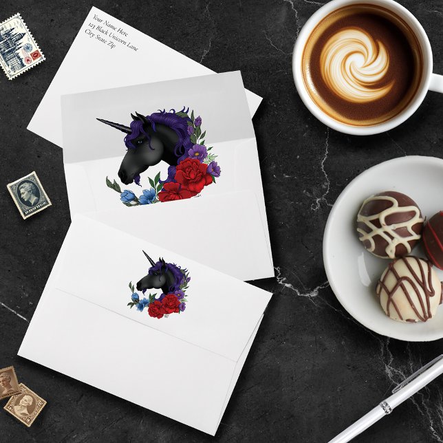 Elegant Sage Black Unicorn Floral Fantasy Wedding Envelope (Creator Uploaded)