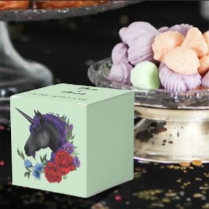 Elegant Sage Black Unicorn Floral Fantasy Wedding Favor Boxes