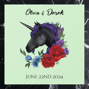 Elegant Sage Black Unicorn Floral Fantasy Wedding Floor Decals