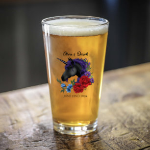 Elegant Sage Black Unicorn Floral Fantasy Wedding Glass