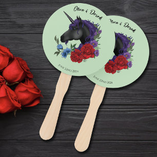 Elegant Sage Black Unicorn Floral Fantasy Wedding Hand Fan