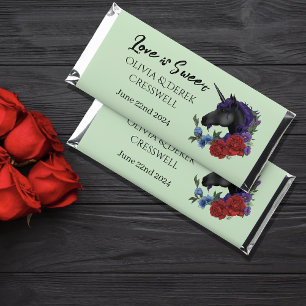 Elegant Sage Black Unicorn Floral Fantasy Wedding Hershey Bar Favors