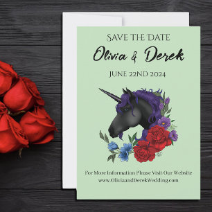 Elegant Sage Black Unicorn Floral Fantasy Wedding Invitation