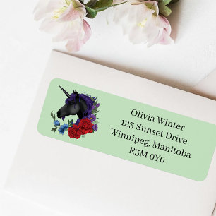 Elegant Sage Black Unicorn Floral Fantasy Wedding Label