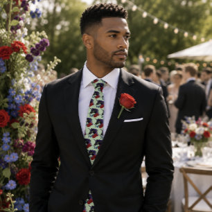 Elegant Sage Black Unicorn Floral Fantasy Wedding Neck Tie