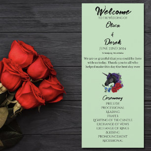 Elegant Sage Black Unicorn Floral Fantasy Wedding Program