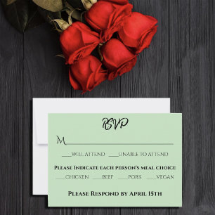 Elegant Sage Black Unicorn Floral Fantasy Wedding RSVP Card