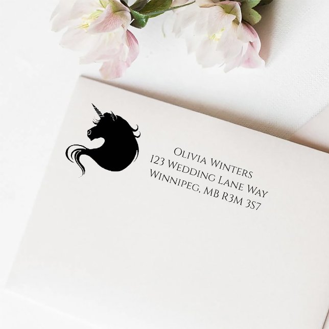 Elegant Sage Black Unicorn Floral Fantasy Wedding Self-inking Stamp (Creator Uploaded)