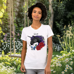 Elegant Sage Black Unicorn Floral Fantasy Wedding T-Shirt