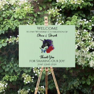 Elegant Sage Black Unicorn Floral Fantasy Weddings Sign