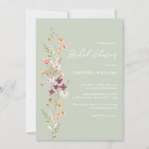 Elegant Sage Boho Wildflowers Bridal Shower Invitation