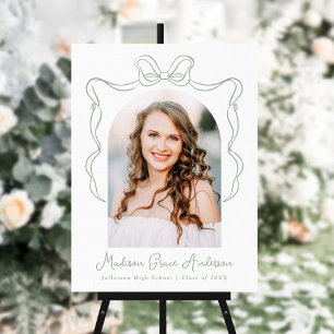 Elegant Sage Bow Photo Graduation Welcome Sign
