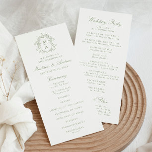 Elegant Sage Chinoiserie Crest Wedding Program