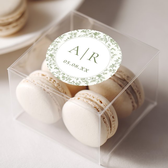 Elegant Sage Chinoiserie Wedding Classic Round Sticker (Creator Uploaded)