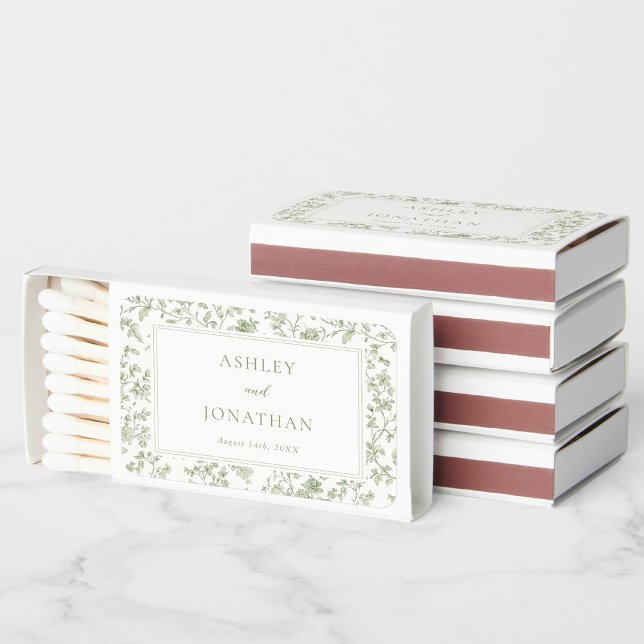 Elegant Sage Chinoiserie Wedding Matchboxes (Creator Uploaded)