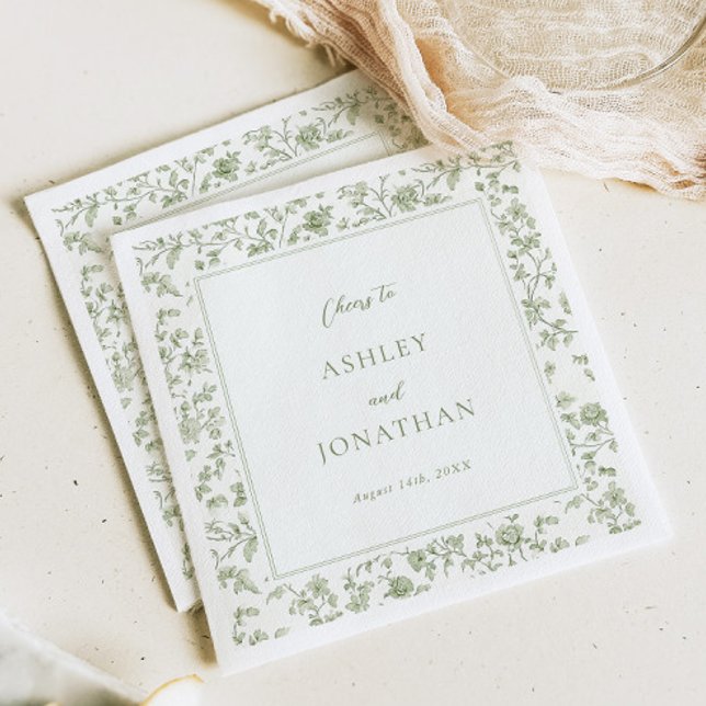 Elegant Sage Chinoiserie Wedding Napkins (Creator Uploaded)