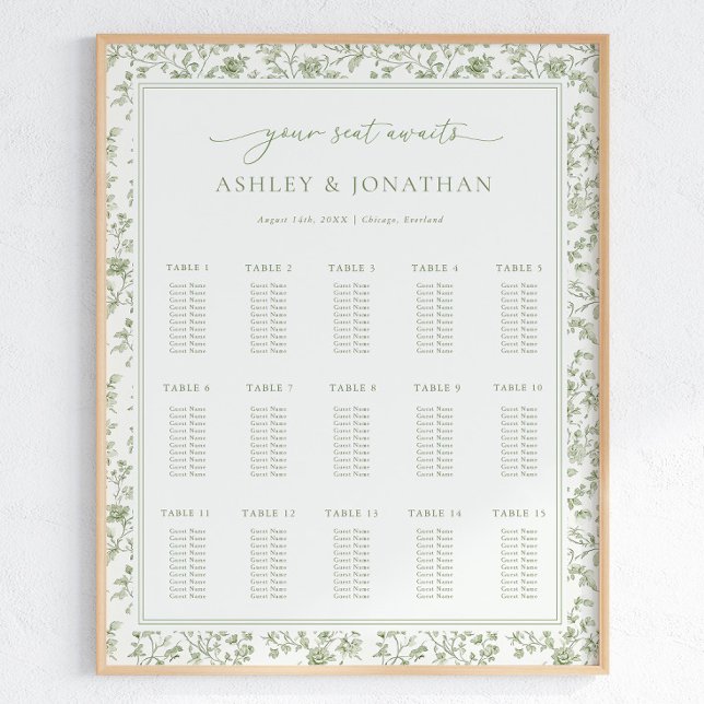 Elegant Sage Chinoiserie Wedding Seating Chart (Creator Uploaded)