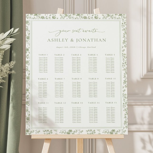 Elegant Sage Chinoiserie Wedding Seating Chart Foam Board (Creator Uploaded)
