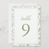 Elegant Sage Chinoiserie Wedding Table Number (Front)