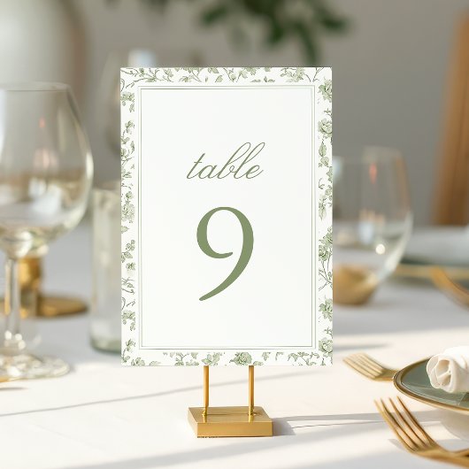 Elegant Sage Chinoiserie Wedding Table Number