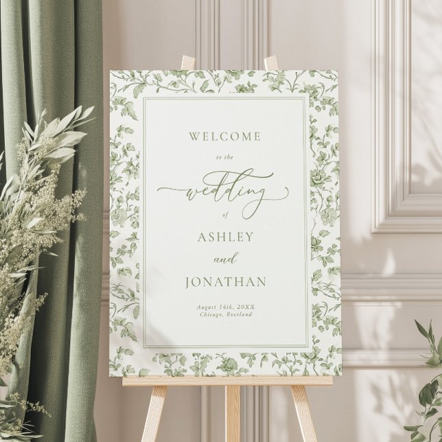 Elegant Sage Chinoiserie Wedding Welcome Sign (Creator Uploaded)