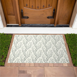 Elegant Sage Cream Minimalist Boho Floral Pattern Doormat