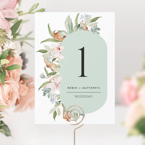 Elegant Sage Earthy Blooms Wedding Table Number