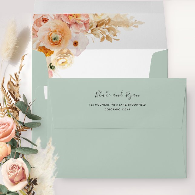 Elegant Sage Envelope with Peach Floral Inside (Creator Uploaded)