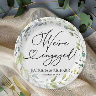 Elegant Sage Eucalyptus Greenery Engagement Party Paper Plates