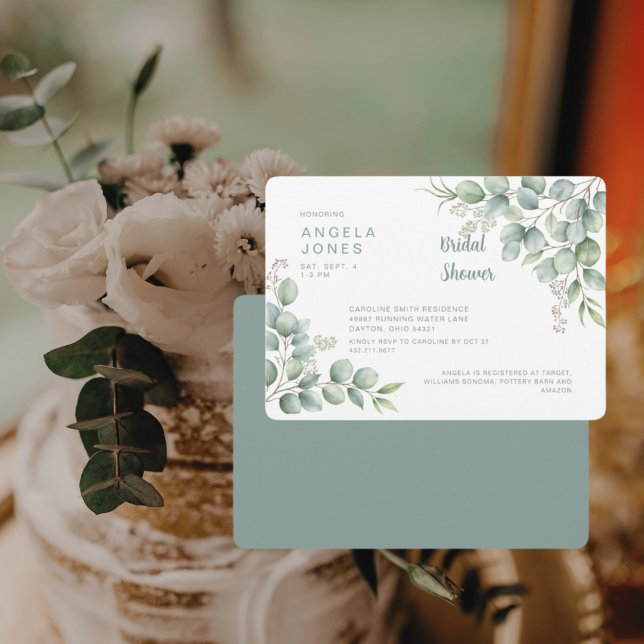 Elegant Sage Eucalyptus Horizontal Bridal Shower Invitation (Creator Uploaded)
