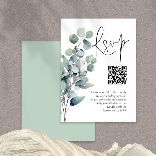Elegant Sage Eucalyptus QR Code Wedding RSVP Enclosure Card