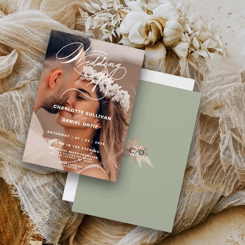 Elegant Sage Floral Boho The Wedding Of  Photo   Invitation