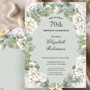 Elegant Sage Floral Border Women's 70th Birthday  Invitation