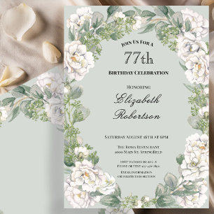 Elegant Sage Floral Border Women's 77th Birthday  Invitation