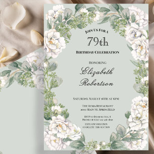Elegant Sage Floral Border Women's 79th Birthday  Invitation