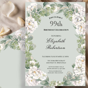 Elegant Sage Floral Border Women's 99th Birthday Invitation