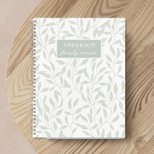 Elegant Sage Foliage Family Name Recipe Notebook